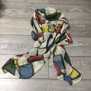 ASIAN EYE Colorful Artsy GEOMETRIC shapes Wool Gauze Long Scarf Shawl Wrap